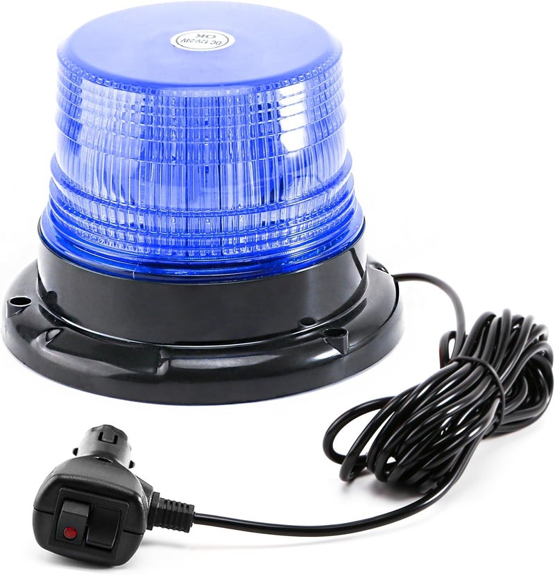 PKINGLAKE Blue LED Beacon Lights 12-24V Warning Safety Flashing Emergency Roadside Strobe Mini Light Bar with Magnetic Base for Snow Plow Truck Construction Vehicles Forklift Tractor Golf Carts 1-Pcs - Image 1